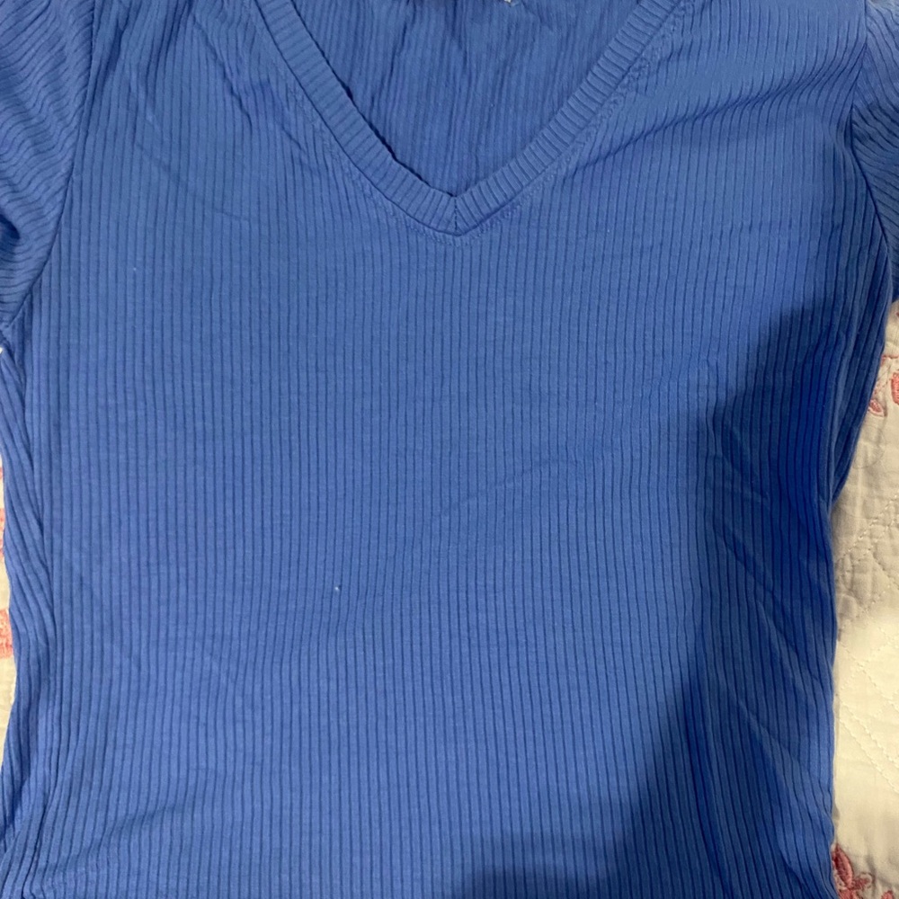 Active Basic Royal Blue Ribbed V-Neck Tee